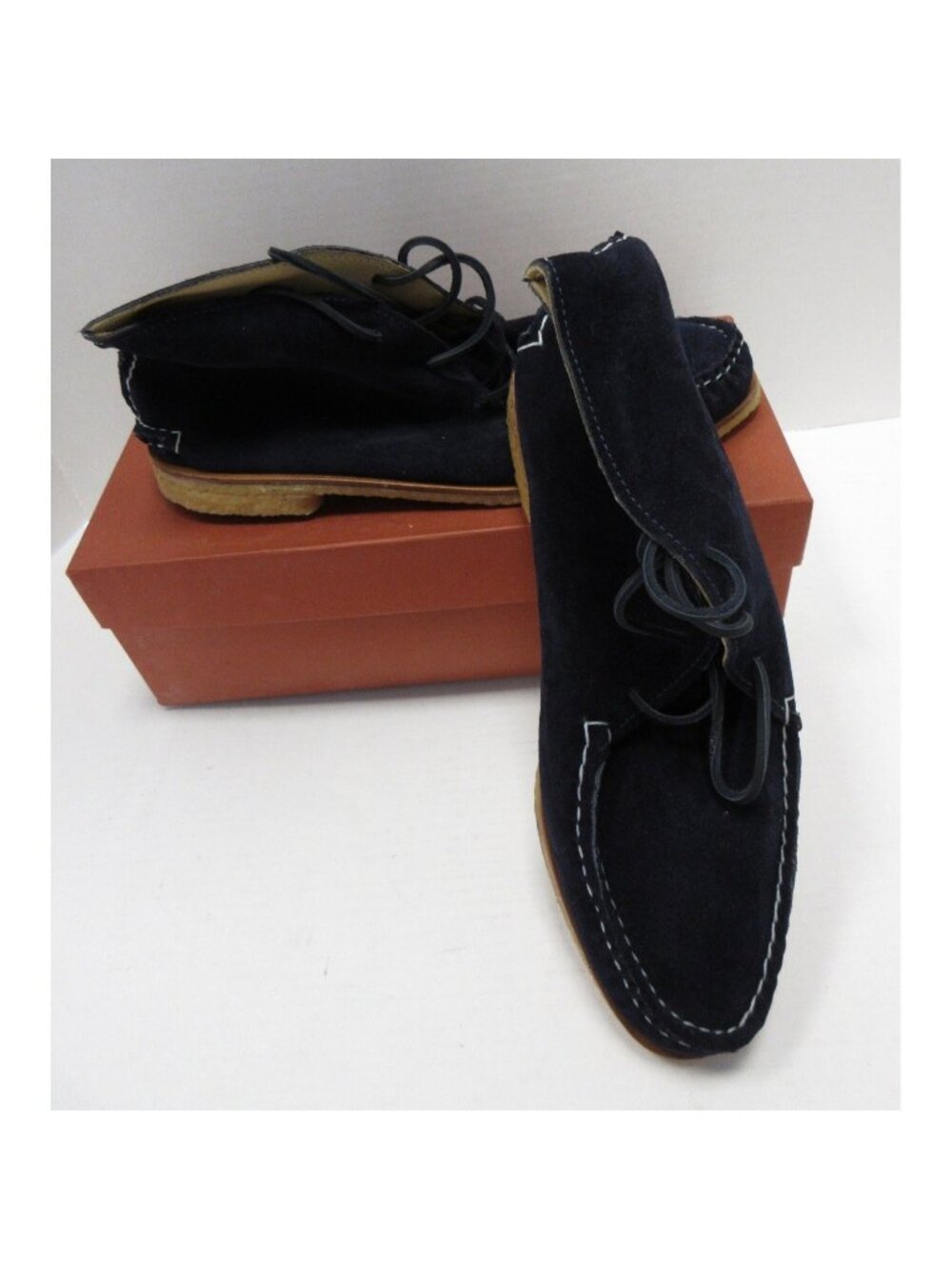Quoddy Boots 11 D Navy Wabanaki Suede Handbuilt Leather Crepe Sole NEW